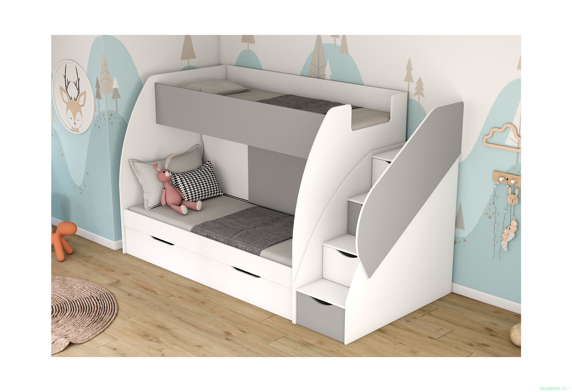 Fotografia 5 - Poschodová posteľ Marcinek 80x190 s roštom biely / šedý