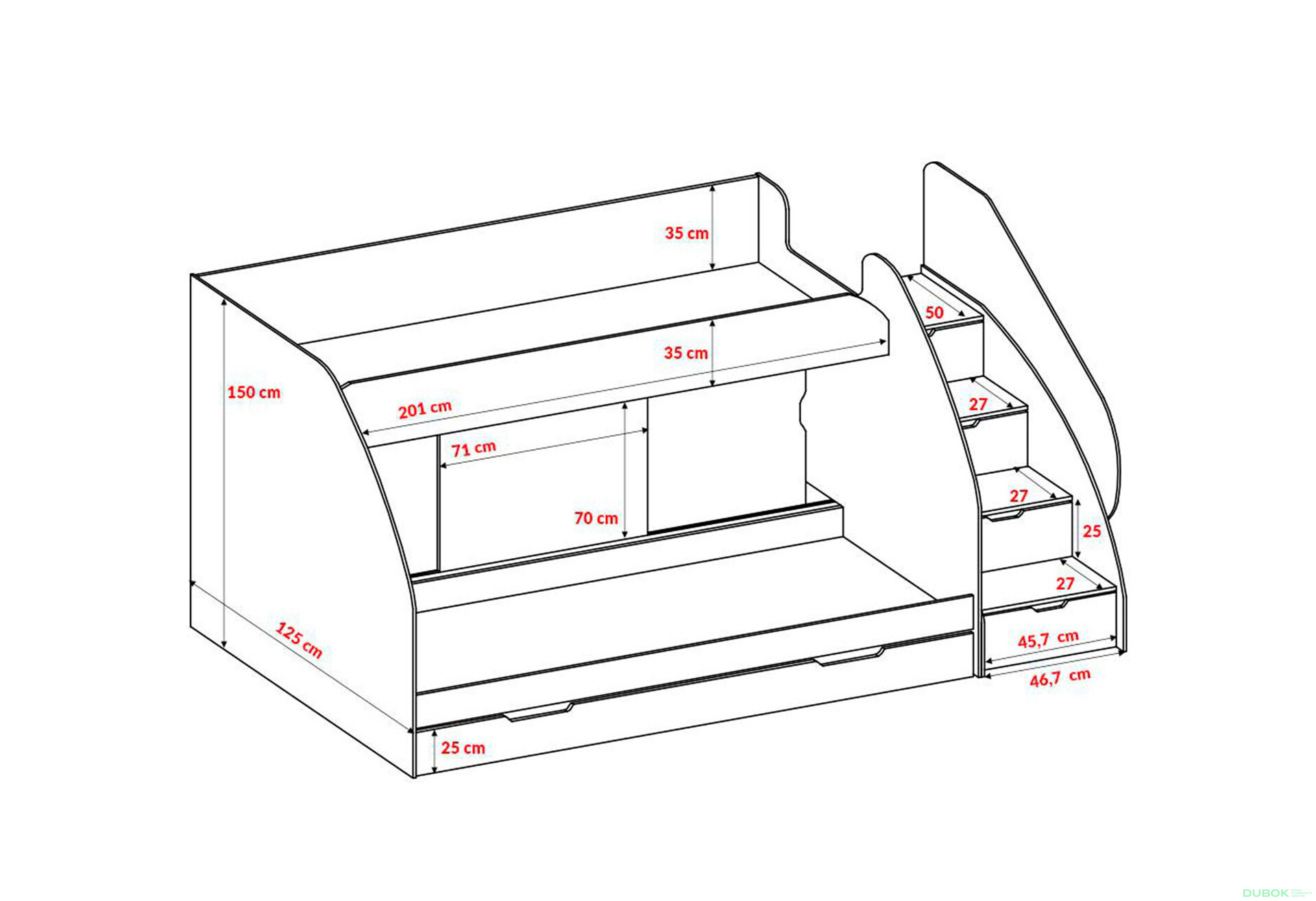 Fotografia 7 - Poschodová posteľ Marcinek 80x190 s roštom biely / šedý