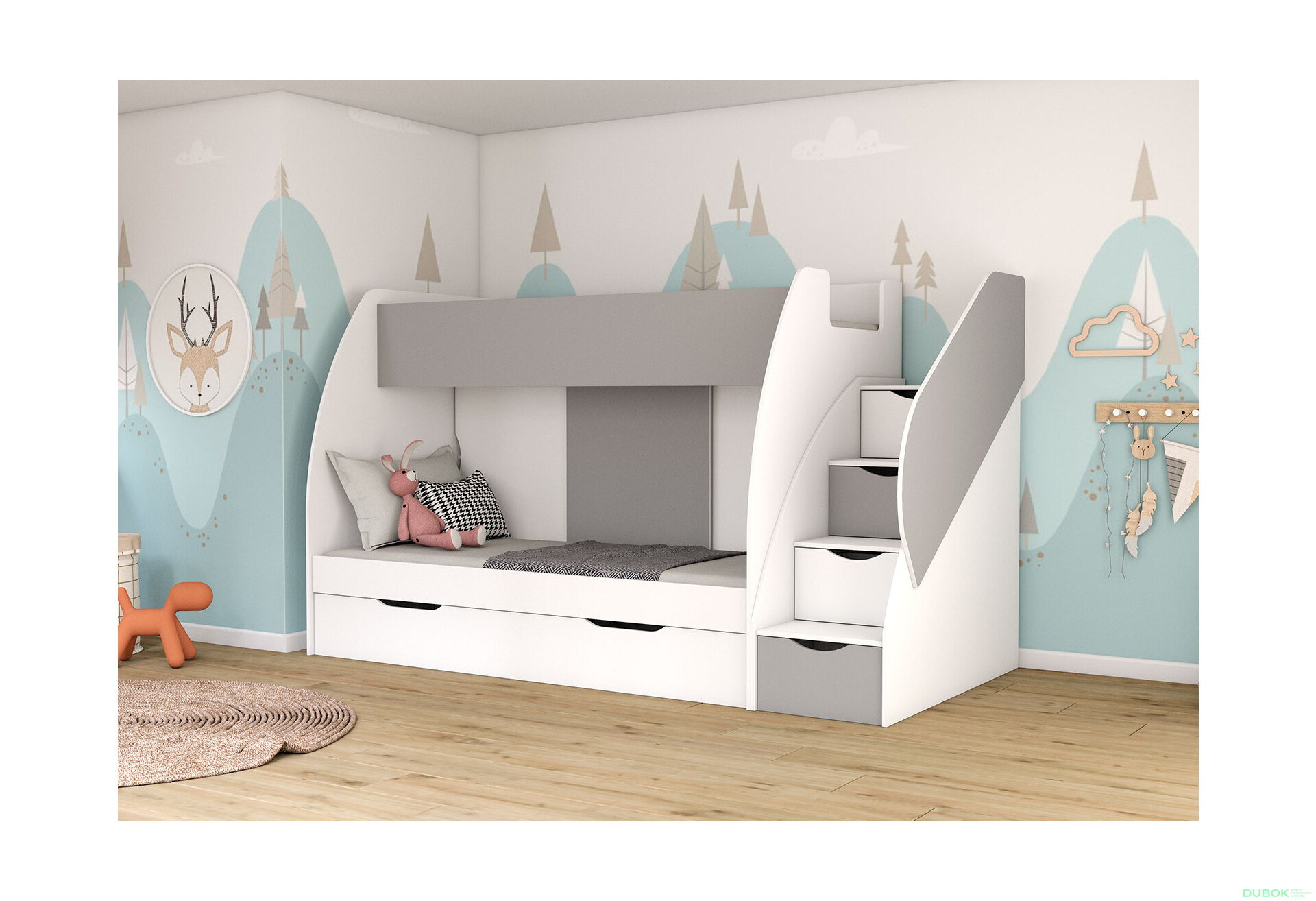 Fotografia 3 - Poschodová posteľ Marcinek 80x190 s roštom biely / šedý