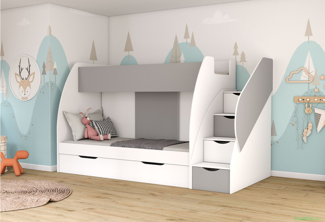 Fotografia 3 - Poschodová posteľ Marcinek 80x190 s roštom biely / šedý