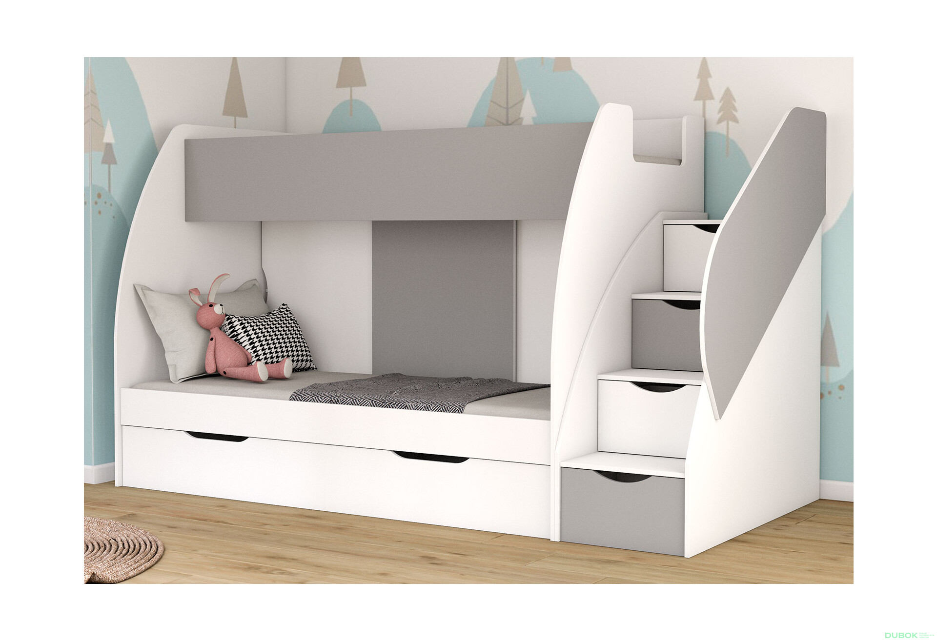 Fotografia 2 - Poschodová posteľ Marcinek 80x190 s roštom biely / šedý