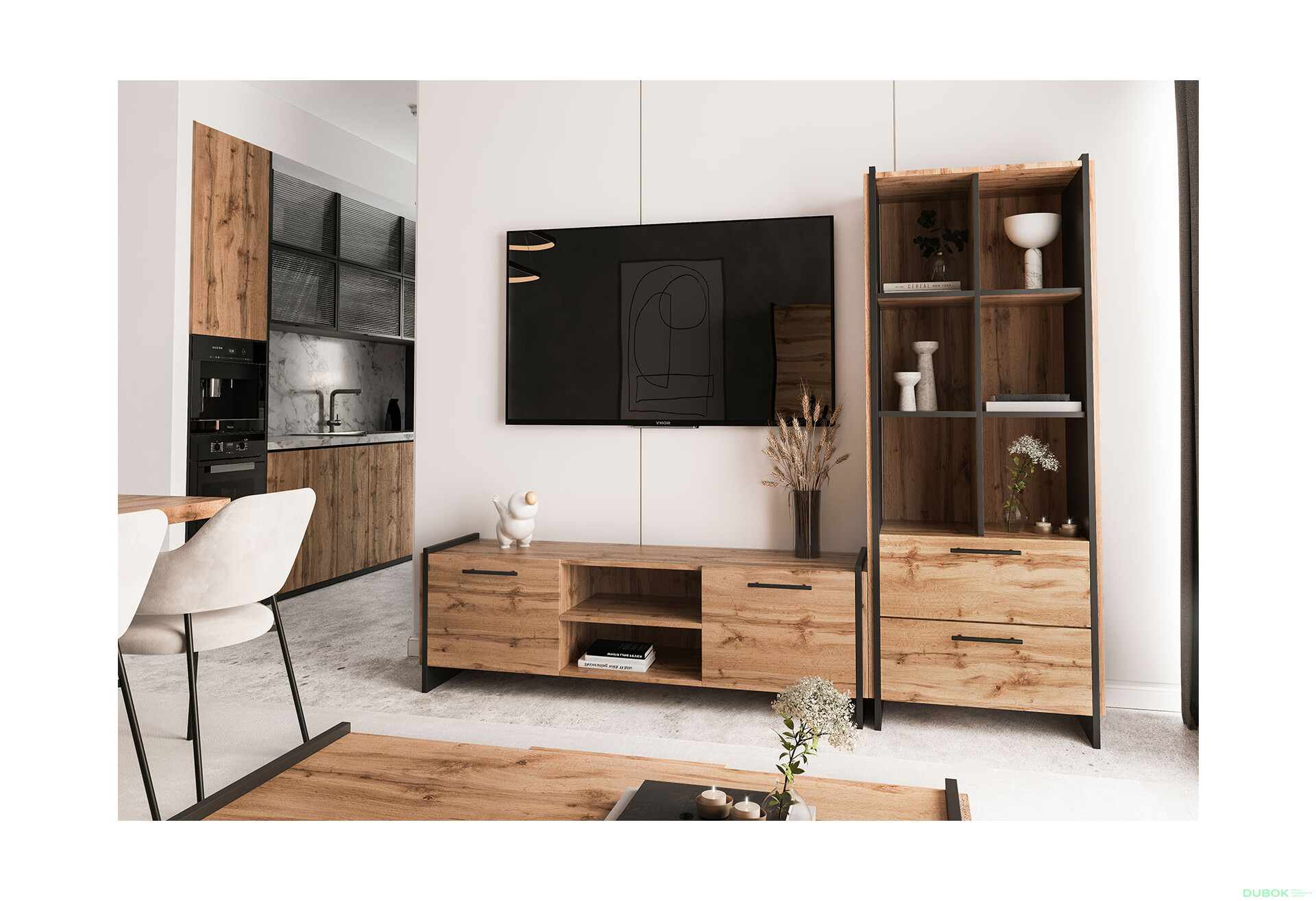 Regál otvorený 2s dub wotan / čierny Amino - Fotografia 2 Fotografia 2 - Regál otvorený 2s dub wotan / čierny Amino