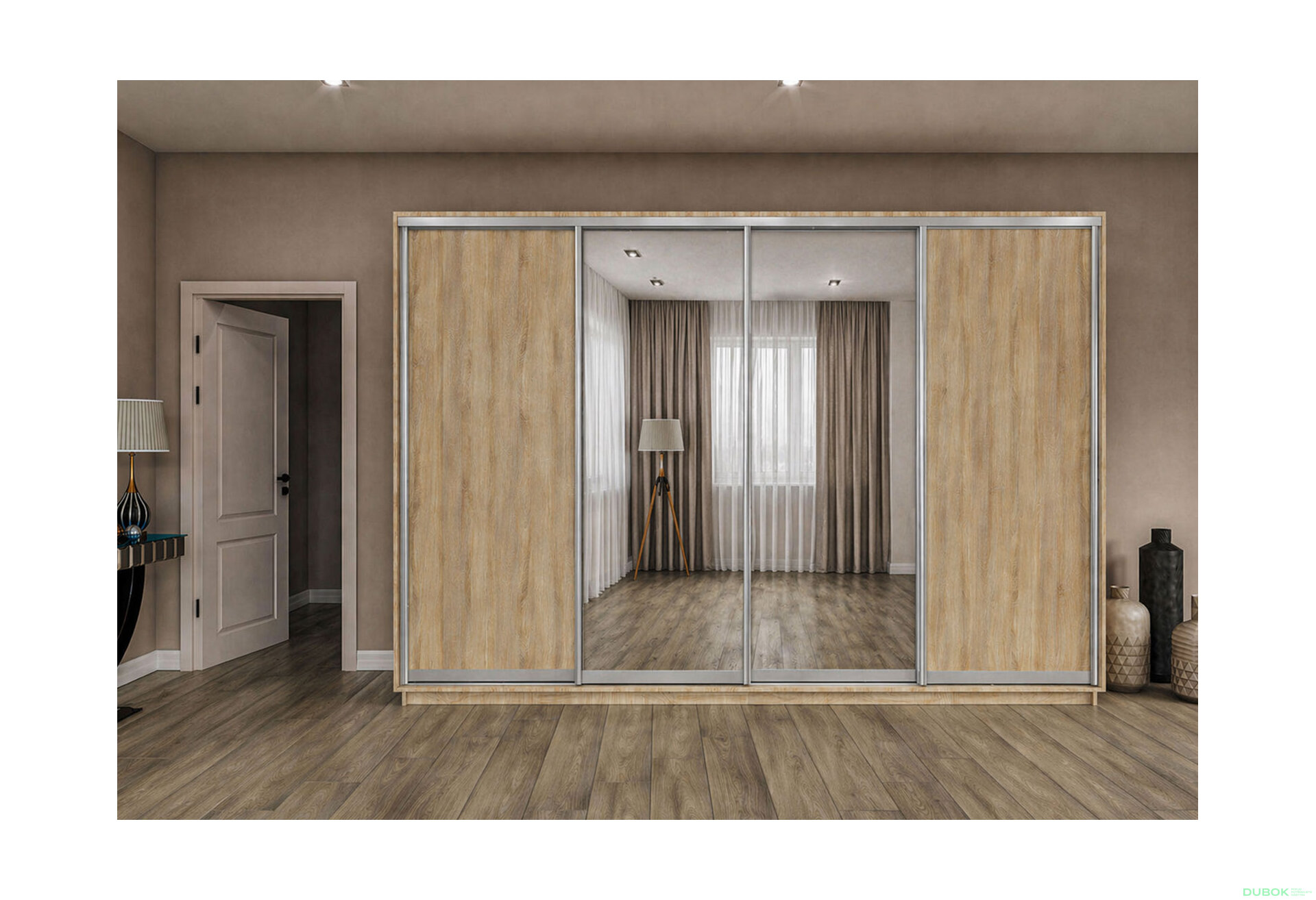 Fotografia 2 - Skriňa s posuvnými dverami 2200x3000x600 2DTD 2 zrkadlá dub sonoma, profil strieborný