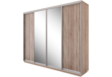Skriňa s posuvnými dverami 2200x3000x600 2DTD 2 zrkadlá dub sonoma, profil strieborný