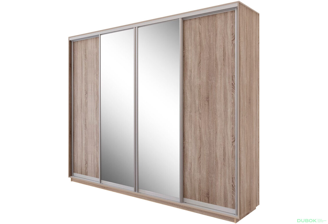 Skriňa s posuvnými dverami 2200x3000x600 2DTD 2 zrkadlá dub sonoma, profil strieborný