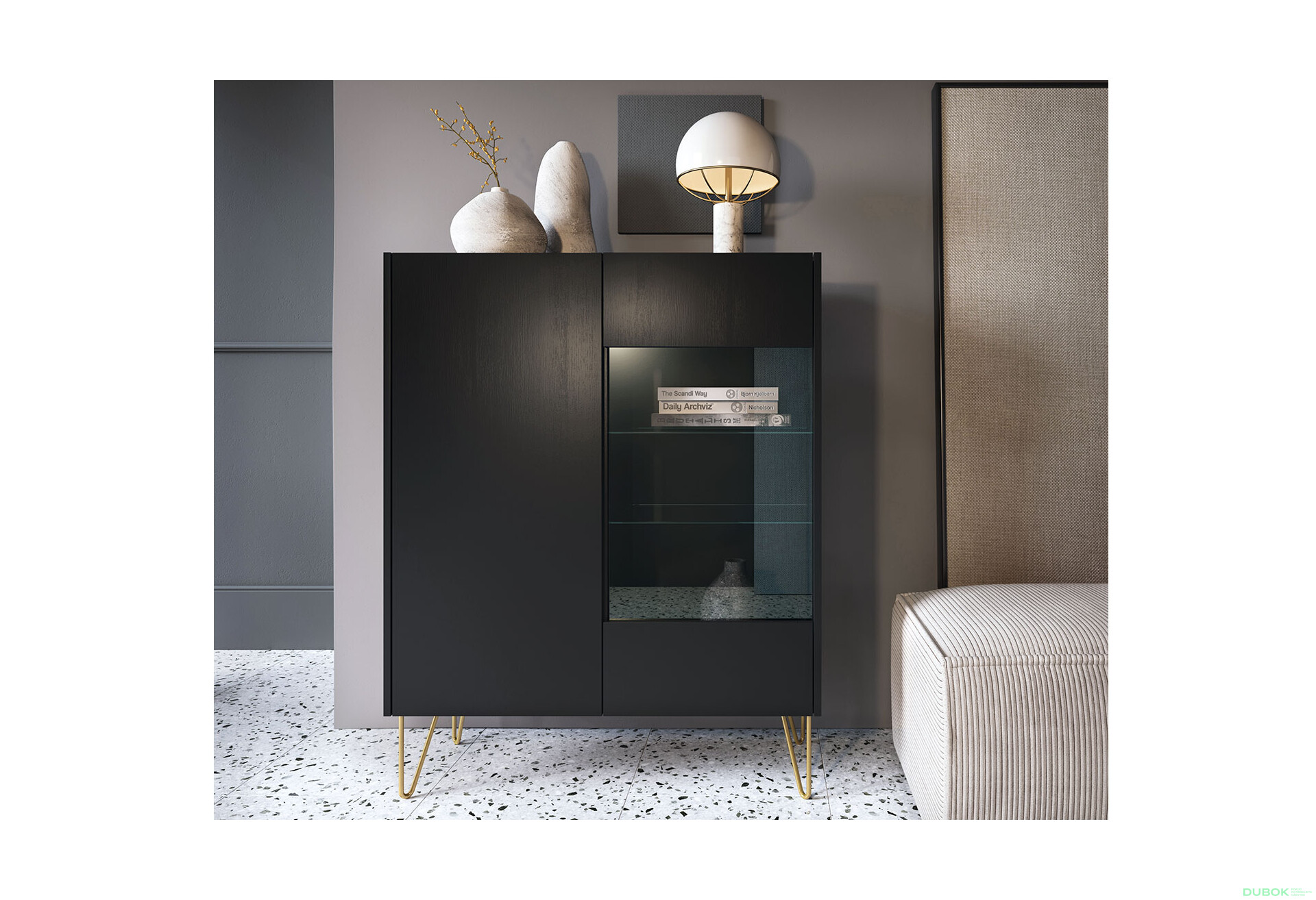 Vitrína WT97 čierny grafit / čierny royal mramor Harmony - Fotografia 4 Fotografia 4 - Vitrína WT97 čierny grafit / čierny royal mramor Harmony