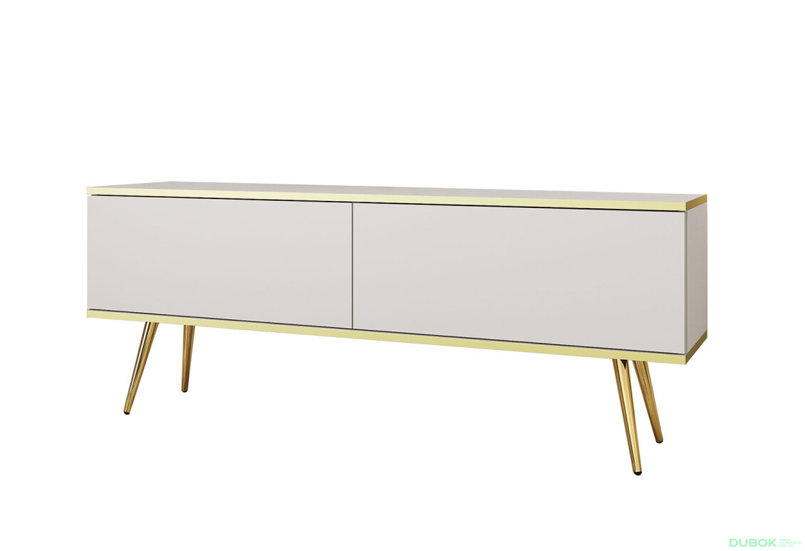 TV stolík RTV 135 biely, zlaté nohy Oro - Fotografia 1 Fotografia 1 - TV stolík RTV 135 biely, zlaté nohy Oro