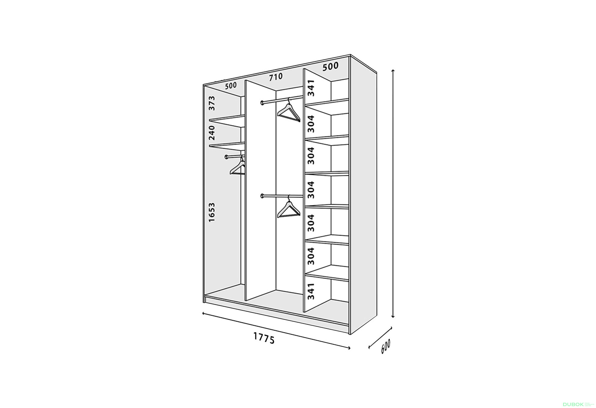 Fotografia 2 - Skriňa 2D W Loft 1800x600x2400, 2 DTD, Dub kraft sivý