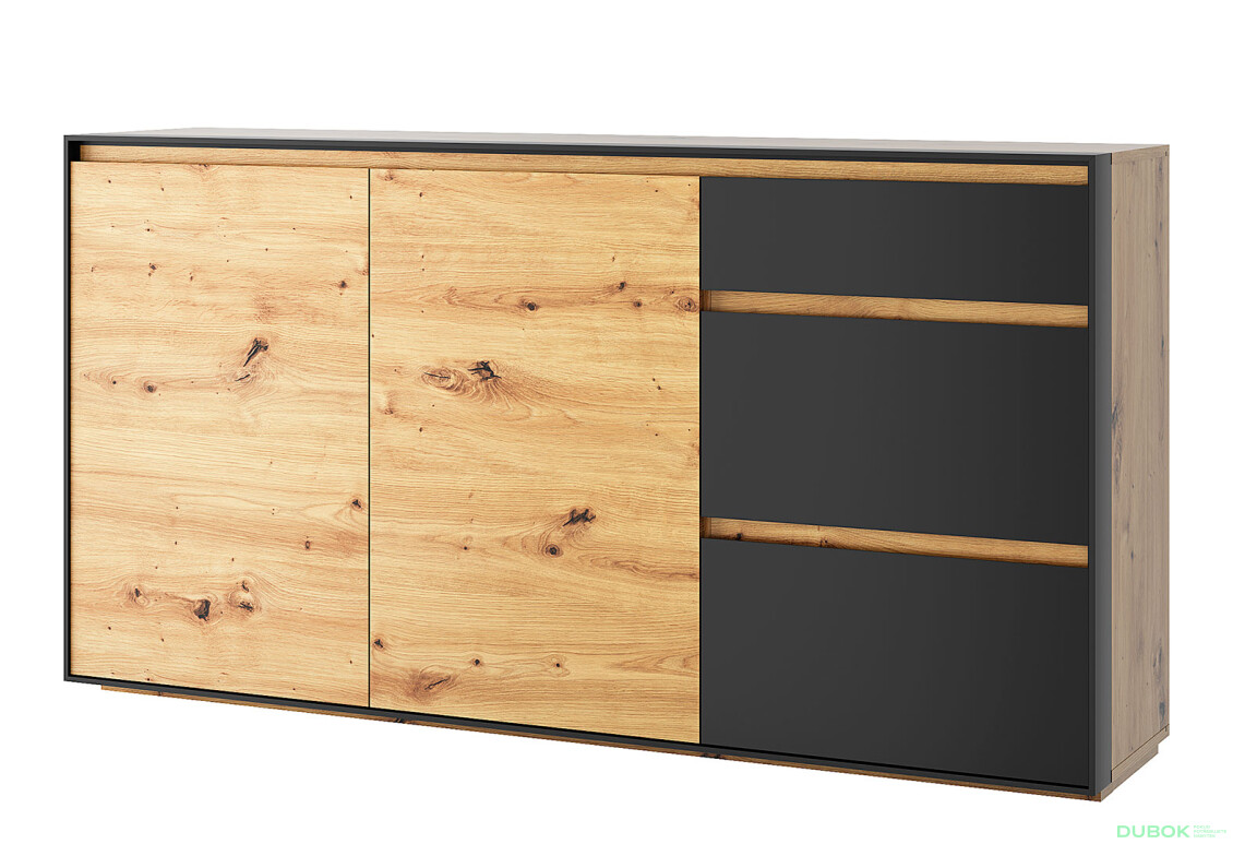 Komoda 2d3s dub artisan / čierny Bosco