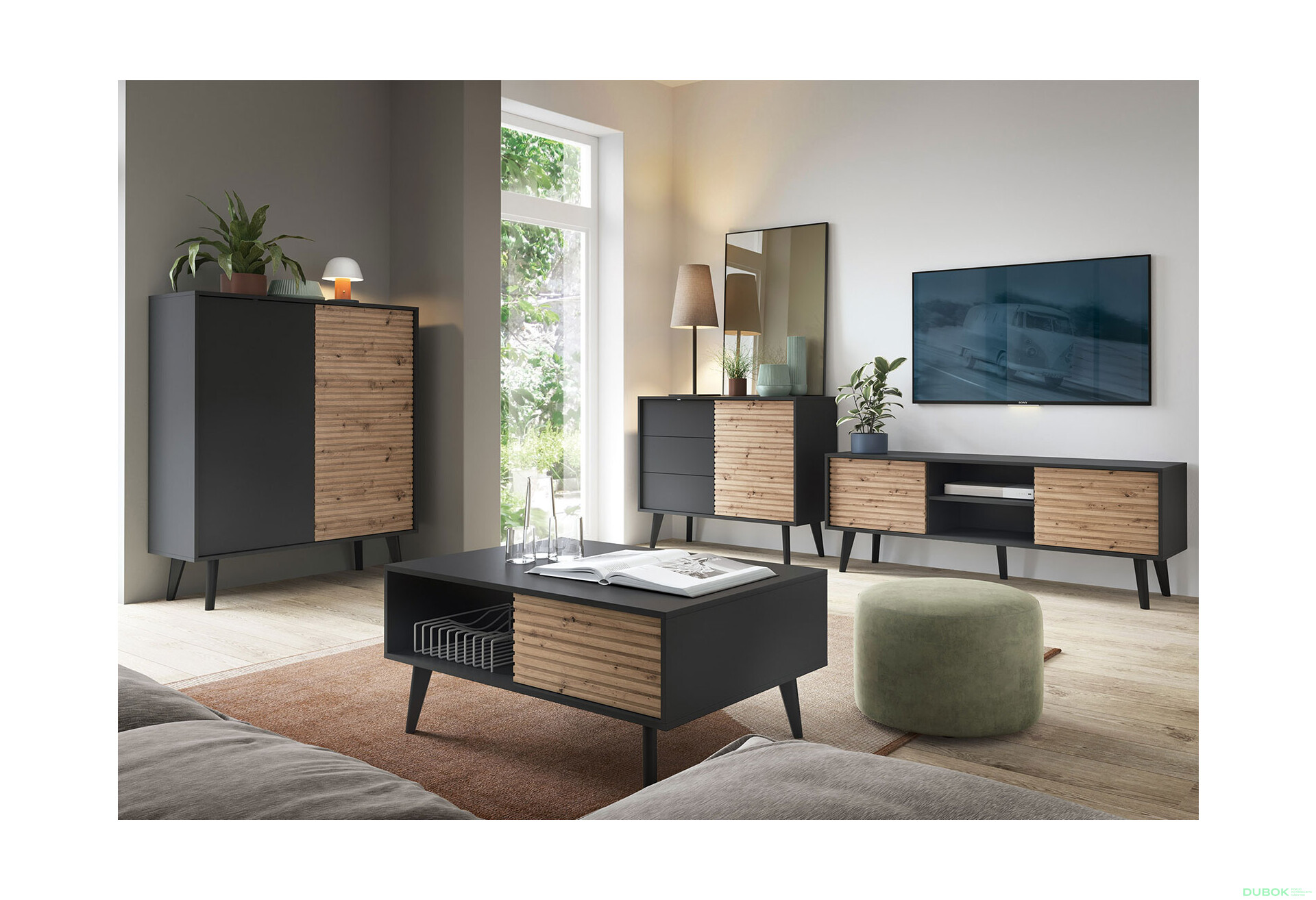 Fotografia 3 - TV stolík RTV154 dub artisan / čierny Willow