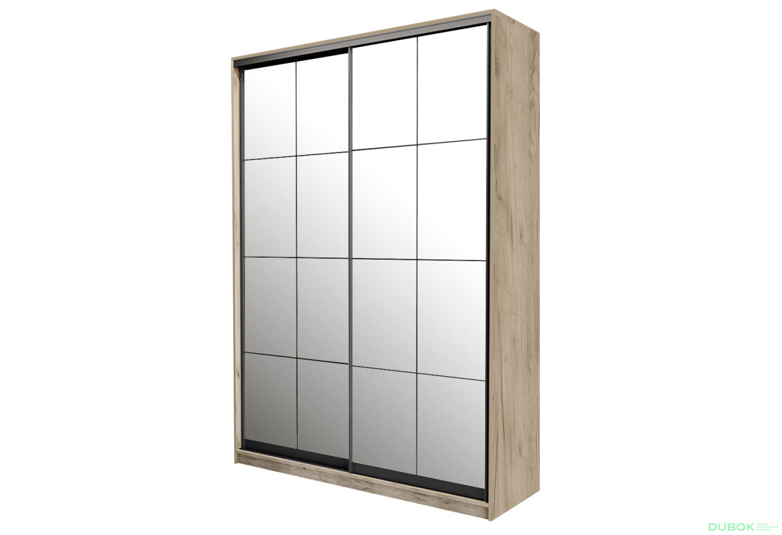 Skriňa s posuvnými dverami 2 zrkadlá 120x240x60 cm Loft Lines BL Dub kraft sivý