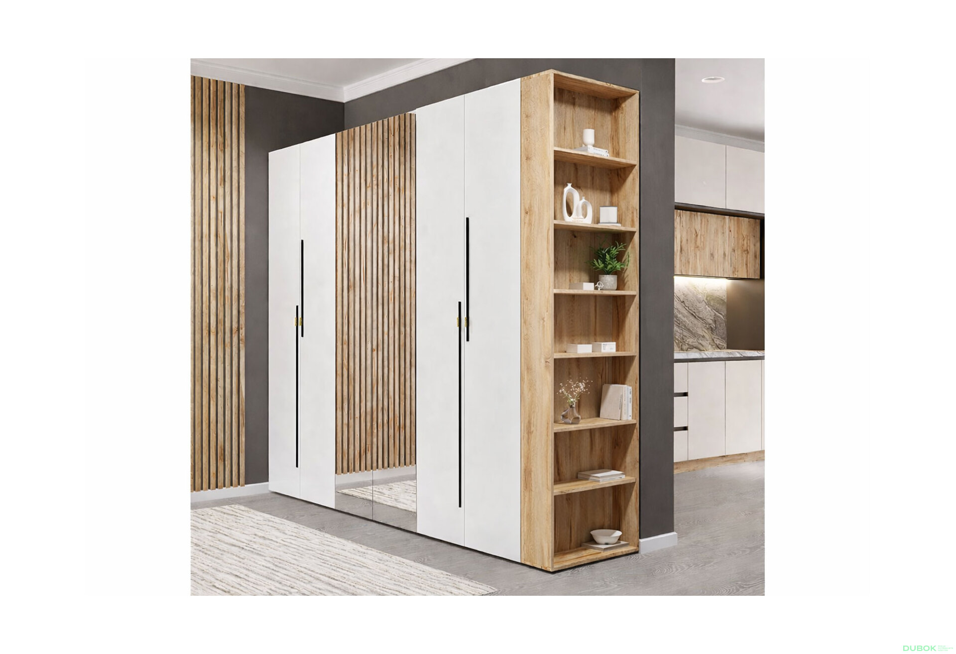 Fotografia 2 - Skriňa 6D 260 cm so zrkadlom dub appalačský / nymphaea alba Space