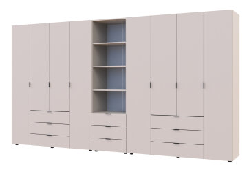 Skriňa osemdverová s regálom s zásuvkami Gelar 370 cm kašemír