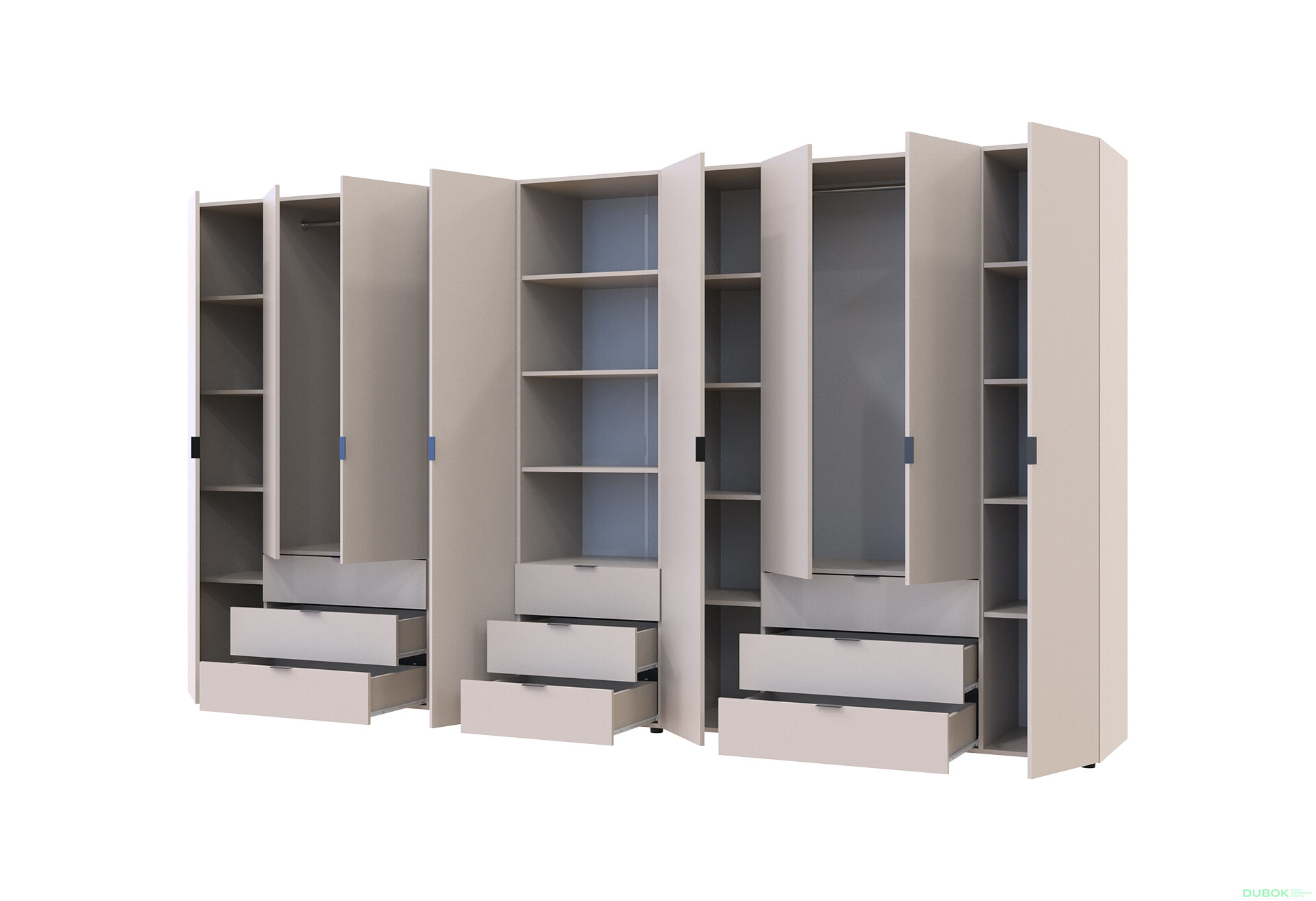 Fotografia 2 - Skriňa osemdverová s regálom s zásuvkami Gelar 370 cm kašemír