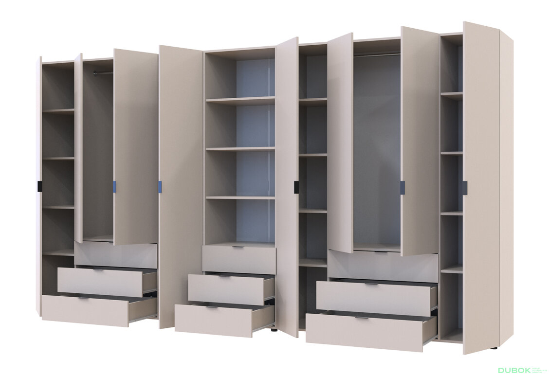 Fotografia 2 - Skriňa osemdverová s regálom s zásuvkami Gelar 370 cm kašemír
