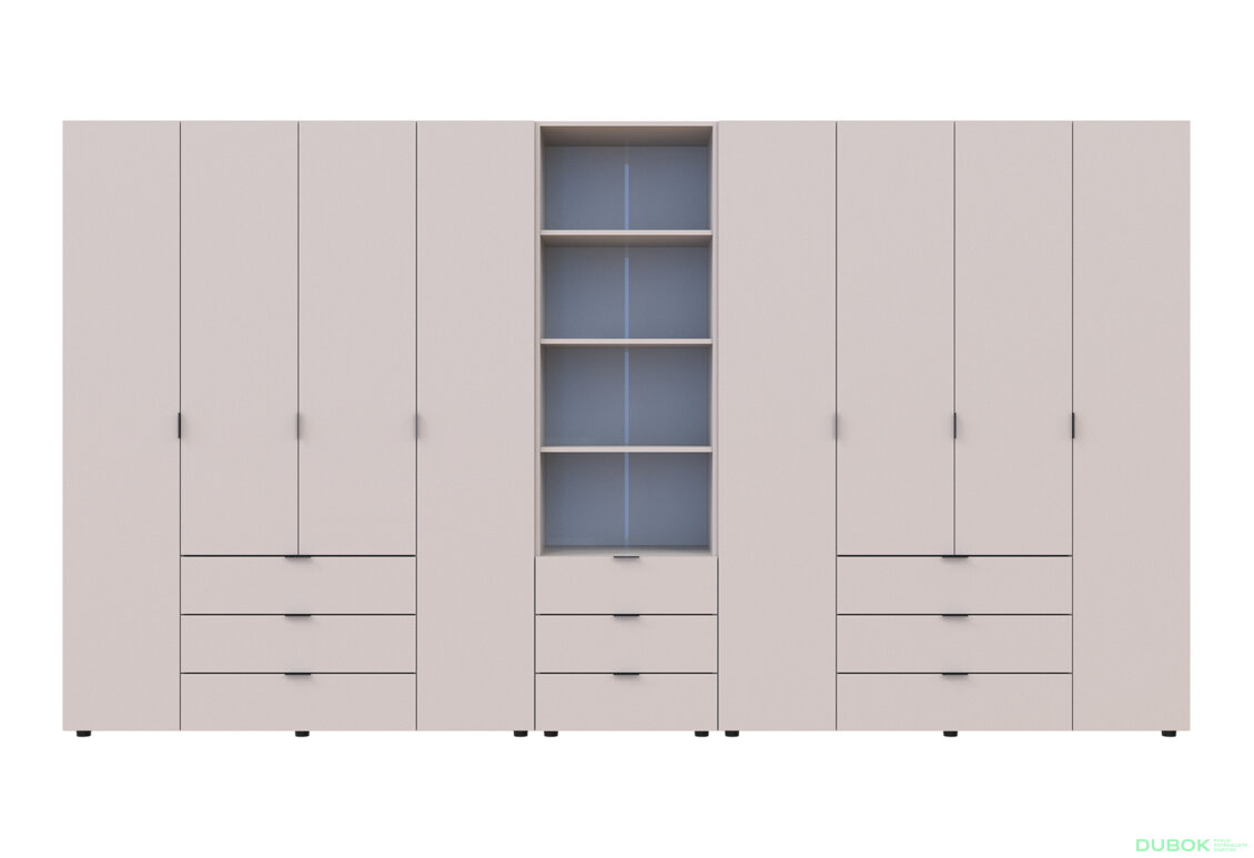 Fotografia 3 - Skriňa osemdverová s regálom s zásuvkami Gelar 370 cm kašemír