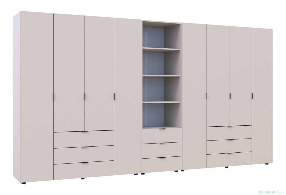 Fotografia 4 - Skriňa osemdverová s regálom s zásuvkami Gelar 370 cm kašemír
