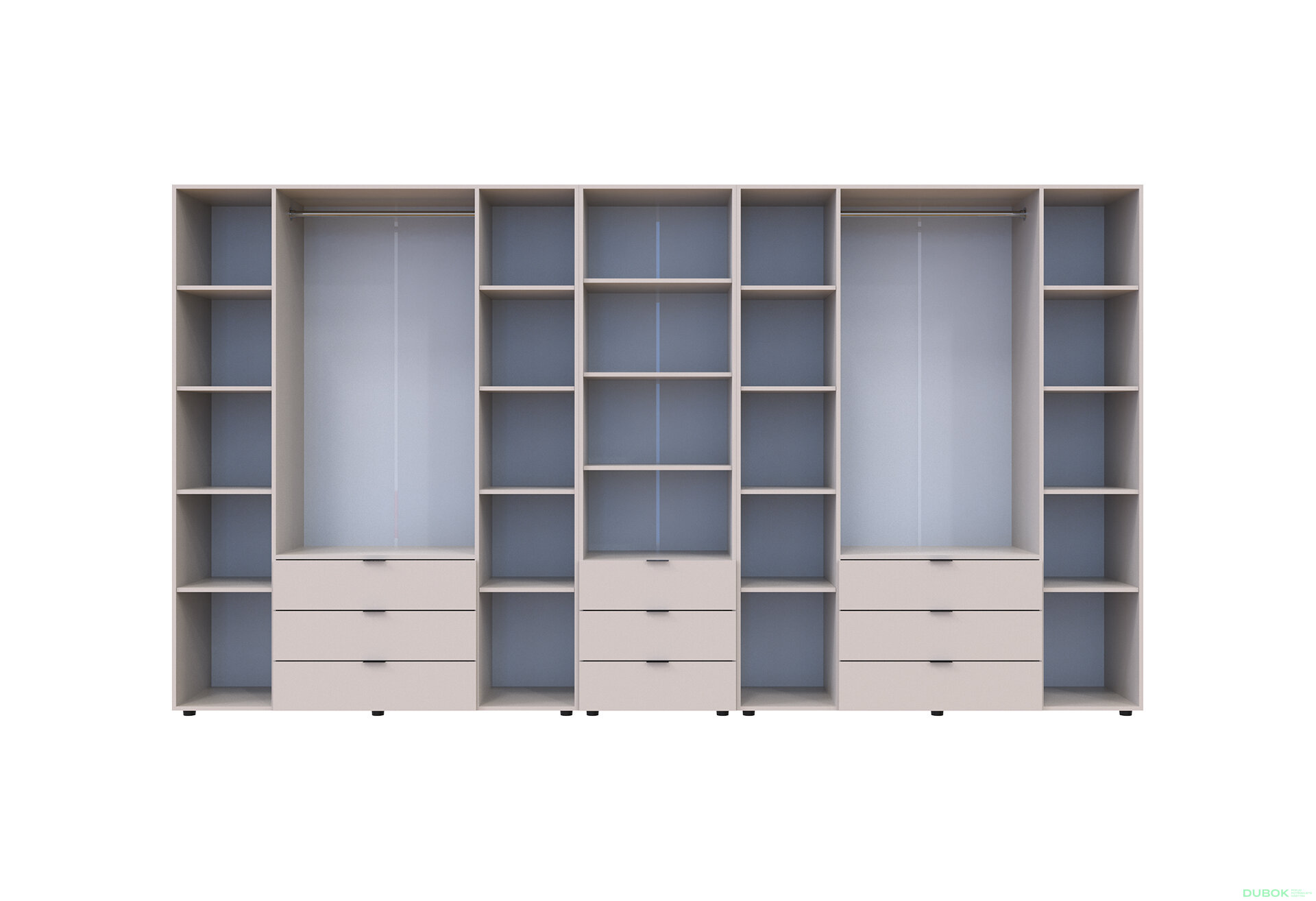 Fotografia 5 - Skriňa osemdverová s regálom s zásuvkami Gelar 370 cm kašemír