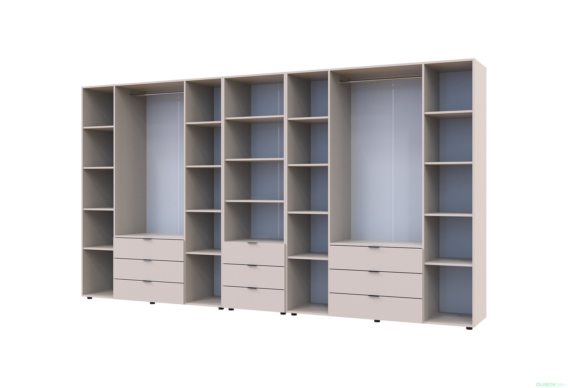 Fotografia 6 - Skriňa osemdverová s regálom s zásuvkami Gelar 370 cm kašemír
