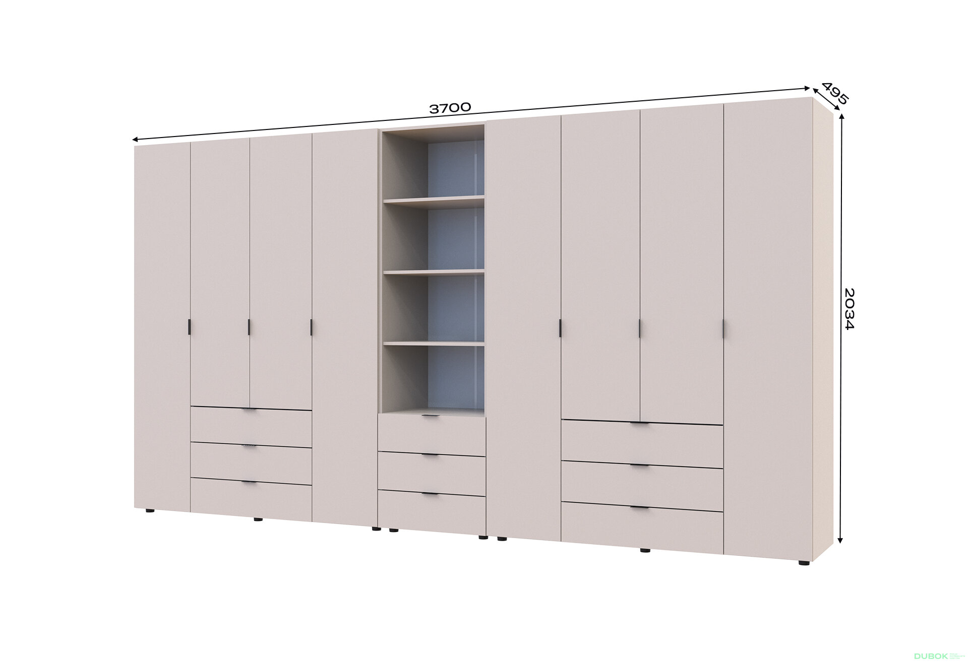 Fotografia 7 - Skriňa osemdverová s regálom s zásuvkami Gelar 370 cm kašemír