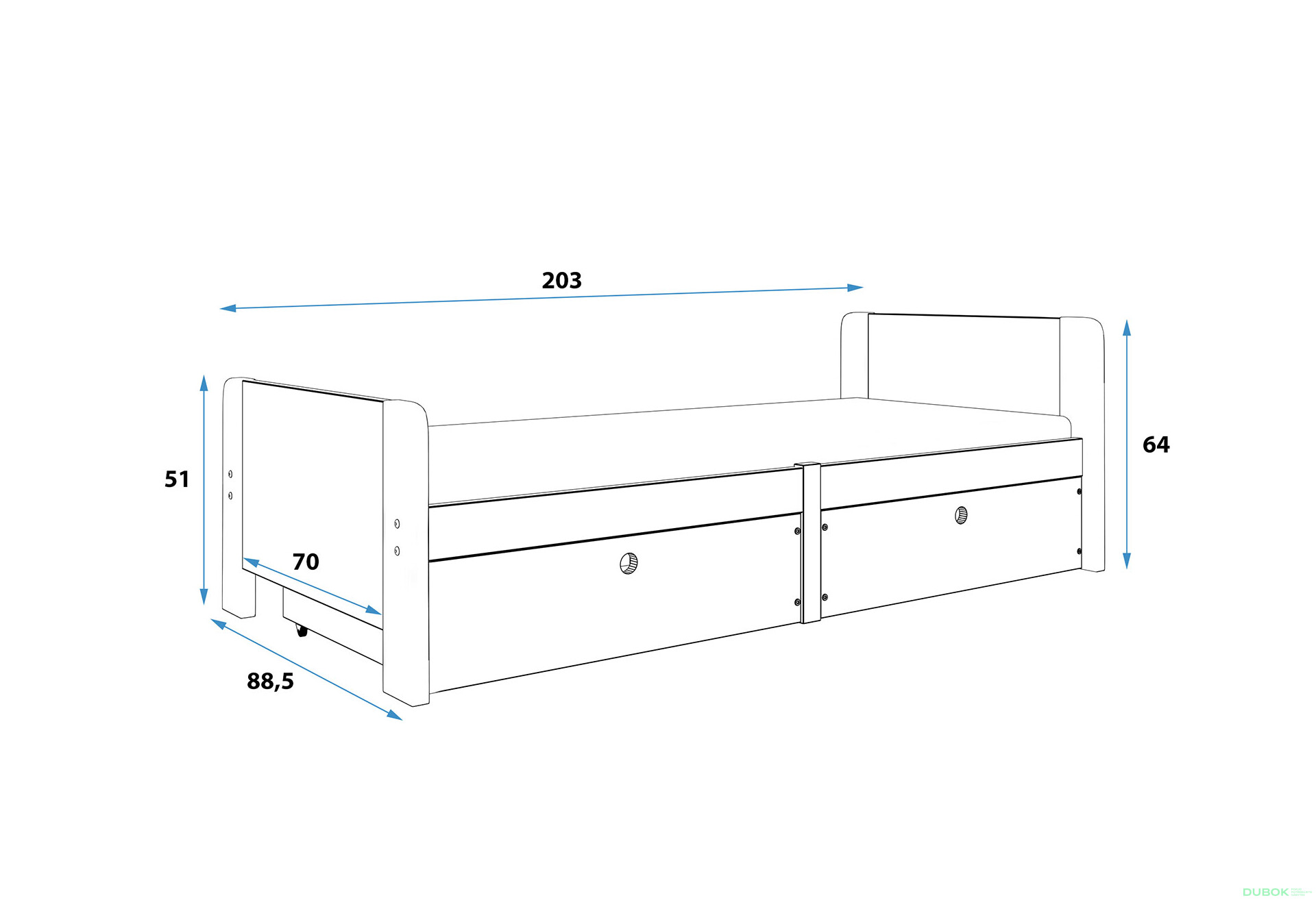 Posteľ Arek biele + zásuvka 80x200 cm s roštom, matracom - Fotografia 4 Fotografia 4 - Posteľ Arek biele + zásuvka 80x200 cm s roštom, matracom