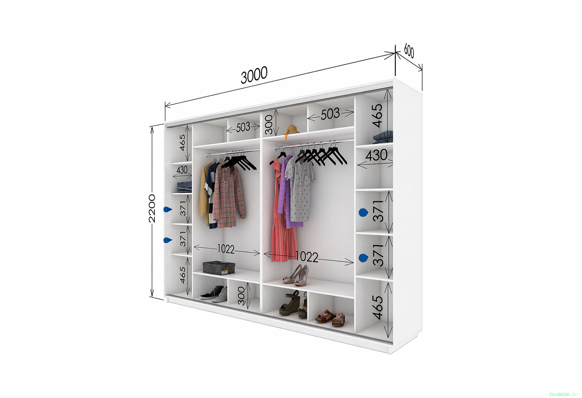 Fotografia 3 - Skriňa s posuvnými dverami 2200x3000x600 3DTD 1 zrkadlo nymphaea alba, profil strieborný